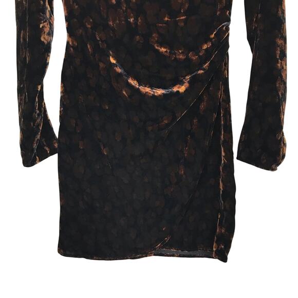 Zara TRF Leopard Print Velour Ruched Long Sleeve Dress Sz XS - Picture 3 of 8